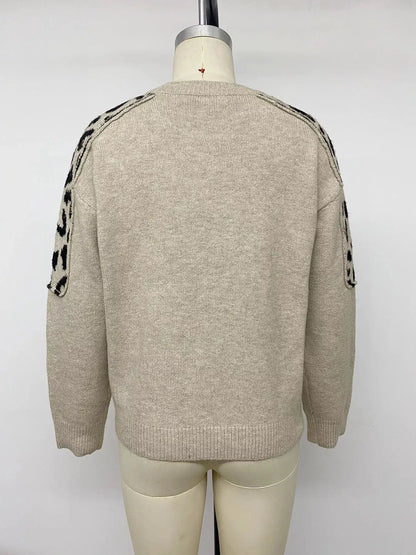 Leopard Round Neck Sweater by Trendsi