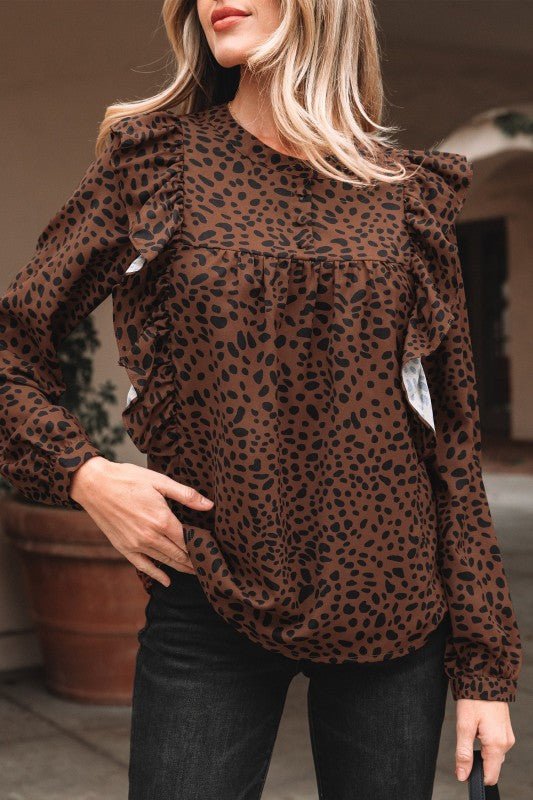 Leopard Ruffle Puff Sleeve Blouse - Bitsy Gypsy Boutique