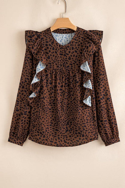 Leopard Ruffle Puff Sleeve Blouse - Bitsy Gypsy Boutique