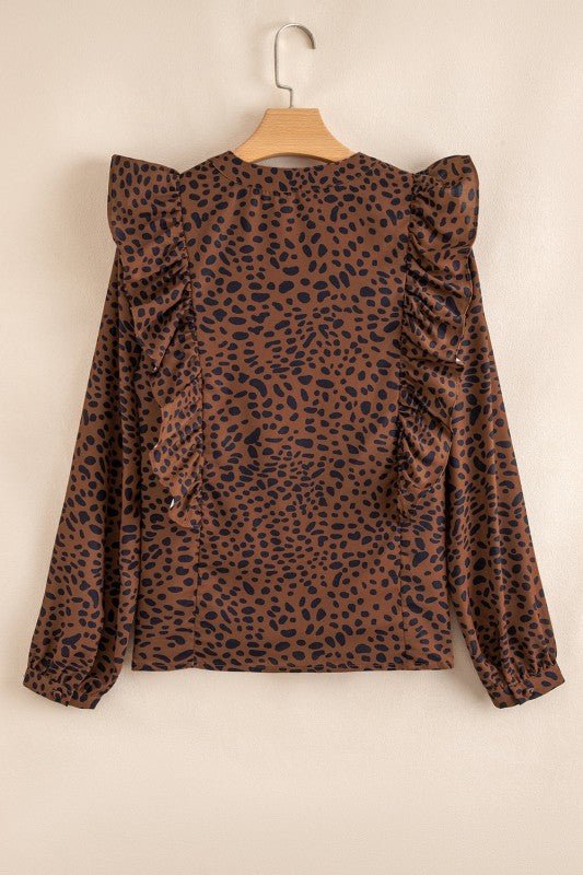 Leopard Ruffle Puff Sleeve Blouse - Bitsy Gypsy Boutique