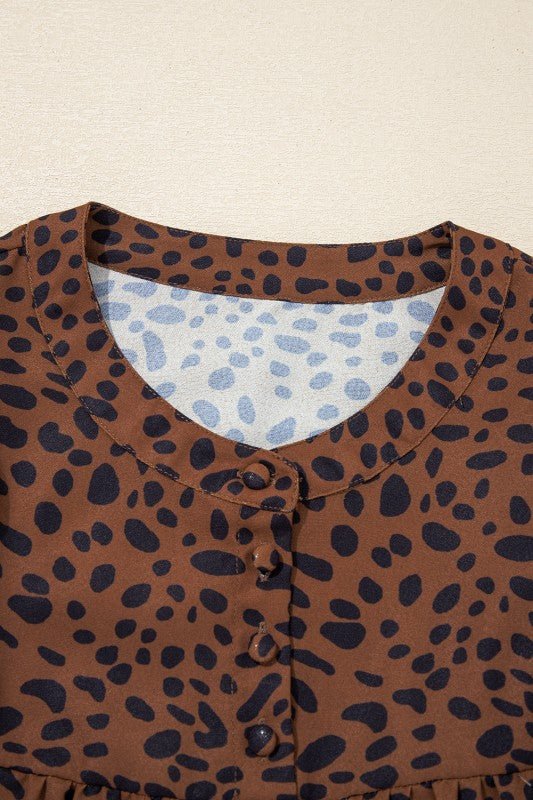 Leopard Ruffle Puff Sleeve Blouse - Bitsy Gypsy Boutique