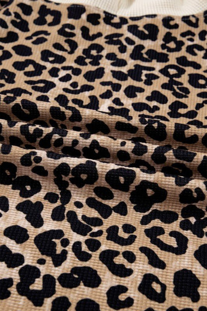 Leopard Waffle Knit Kangaroo Pocket Hooded Sweatsh - Bitsy Gypsy Boutique
