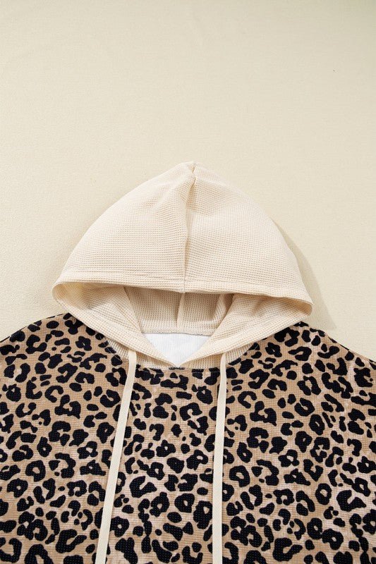 Leopard Waffle Knit Kangaroo Pocket Hooded Sweatsh - Bitsy Gypsy Boutique