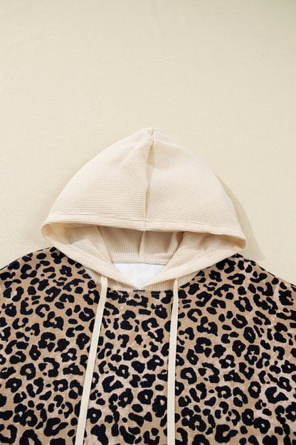 Leopard Waffle Knit Kangaroo Pocket Hooded Sweatsh - Bitsy Gypsy Boutique