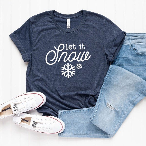 Let It Snow Snowflake Short Sleeve Graphic Tee - Bitsy Gypsy Boutique