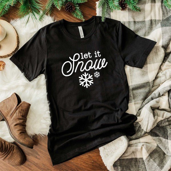 Let It Snow Snowflake Short Sleeve Graphic Tee - Bitsy Gypsy Boutique