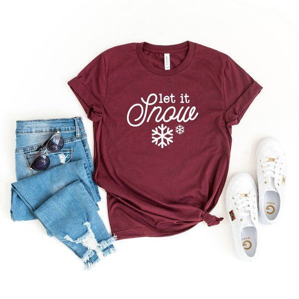 Let It Snow Snowflake Short Sleeve Graphic Tee - Bitsy Gypsy Boutique