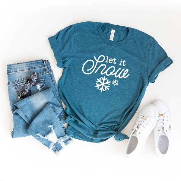 Let It Snow Snowflake Short Sleeve Graphic Tee - Bitsy Gypsy Boutique