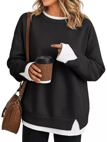 Light Blue Contrast Ribbed Trim Crewneck Sweatshirt - Bitsy Gypsy Boutique