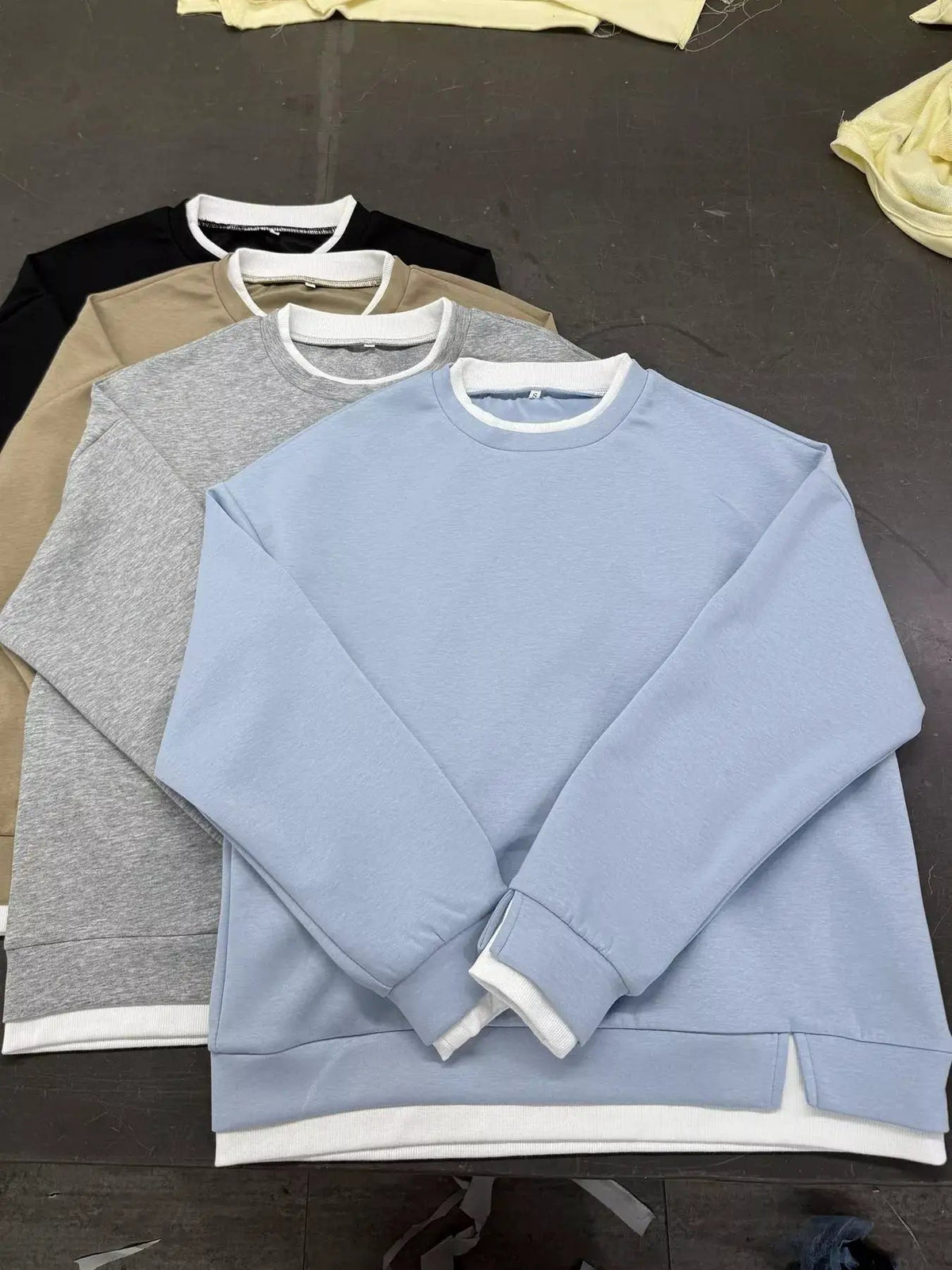 Light Blue Contrast Ribbed Trim Crewneck Sweatshirt - Bitsy Gypsy Boutique
