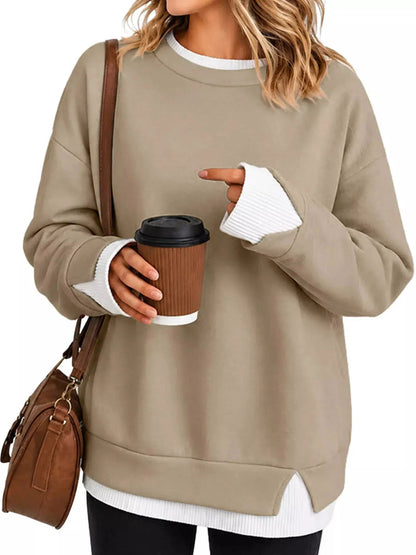 Light Blue Contrast Ribbed Trim Crewneck Sweatshirt - Bitsy Gypsy Boutique