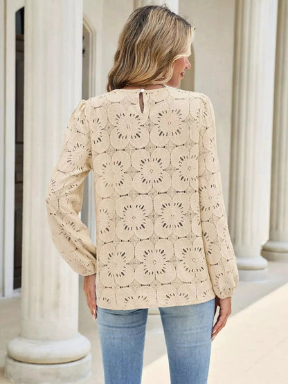 Light Blue Floral Eyelet Lace Long Sleeve Blouse - Bitsy Gypsy Boutique