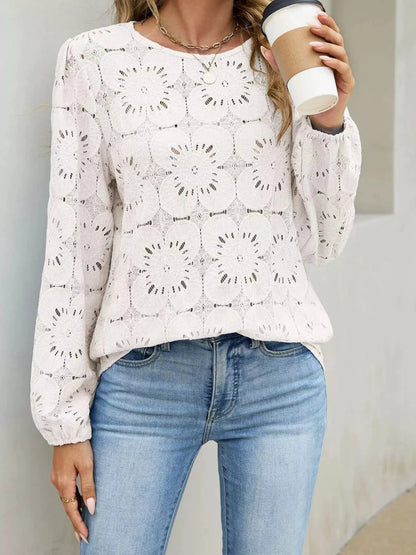 Light Blue Floral Eyelet Lace Long Sleeve Blouse - Bitsy Gypsy Boutique