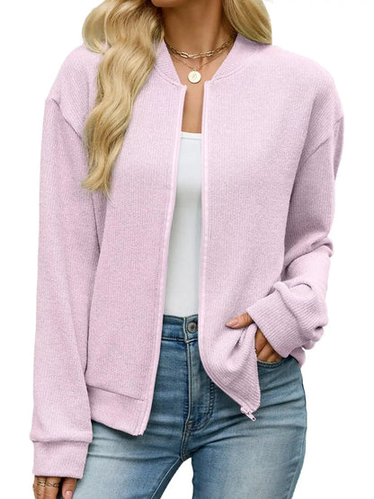 Light Green Zip Up Pocketed Dropped Shoulder Top - Bitsy Gypsy Boutique