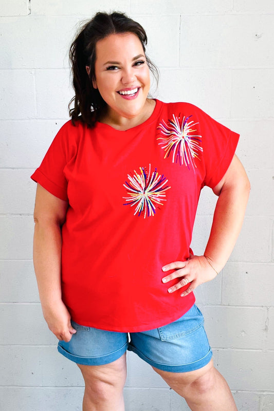 Light Me Up Red Sequin Firework Dolman Top - Bitsy Gypsy Boutique