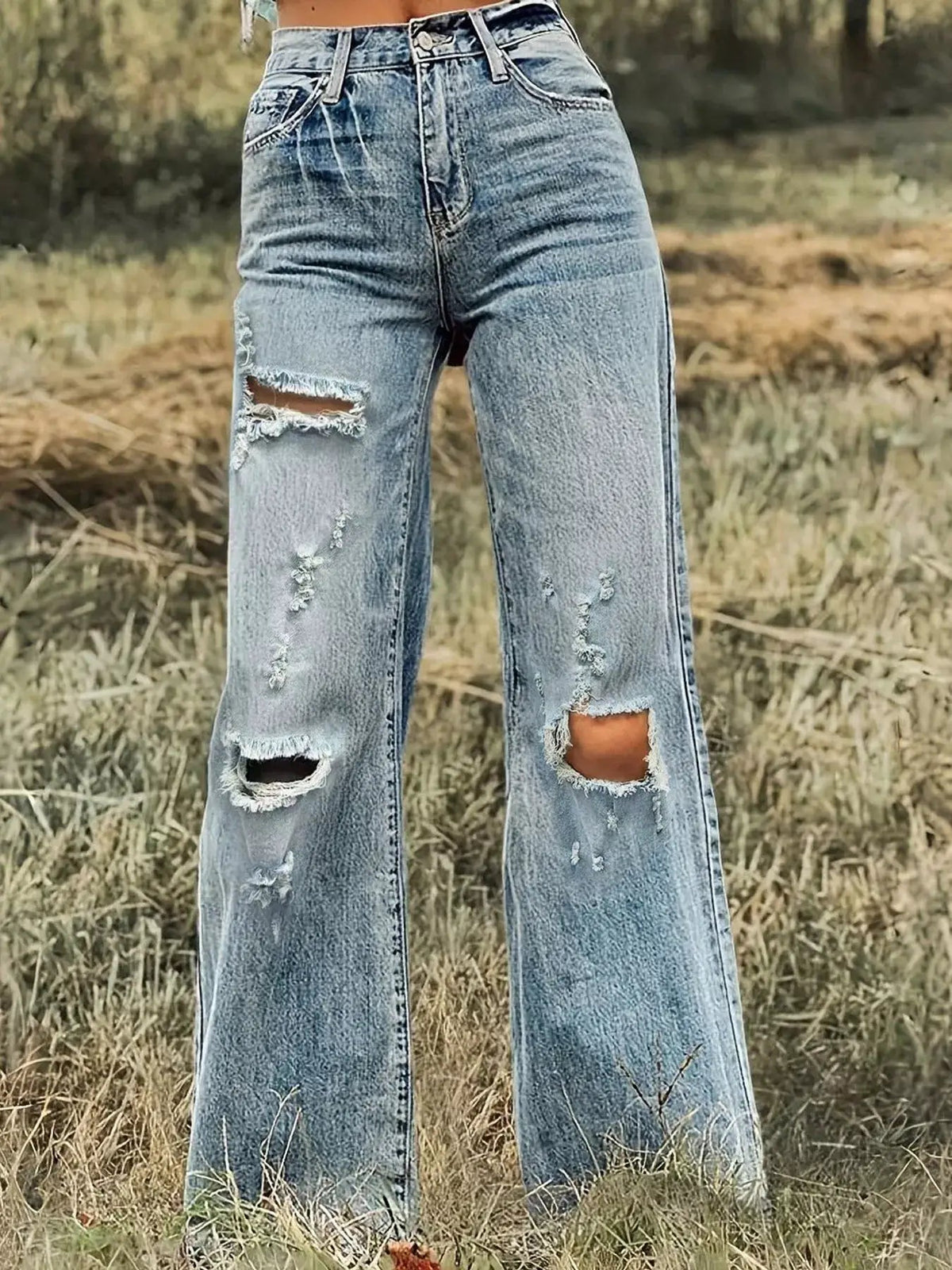 Light Wash Distressed Wide Leg Jeans - Bitsy Gypsy Boutique