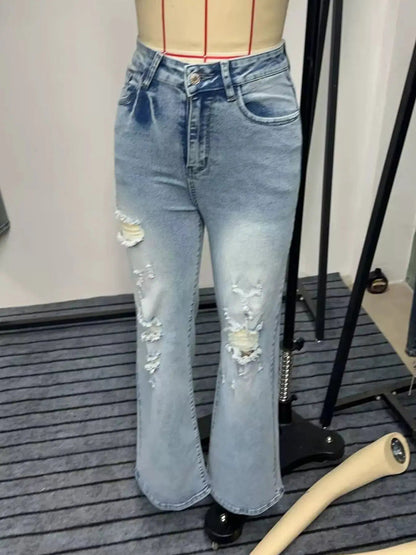 Light Wash Distressed Wide Leg Jeans - Bitsy Gypsy Boutique