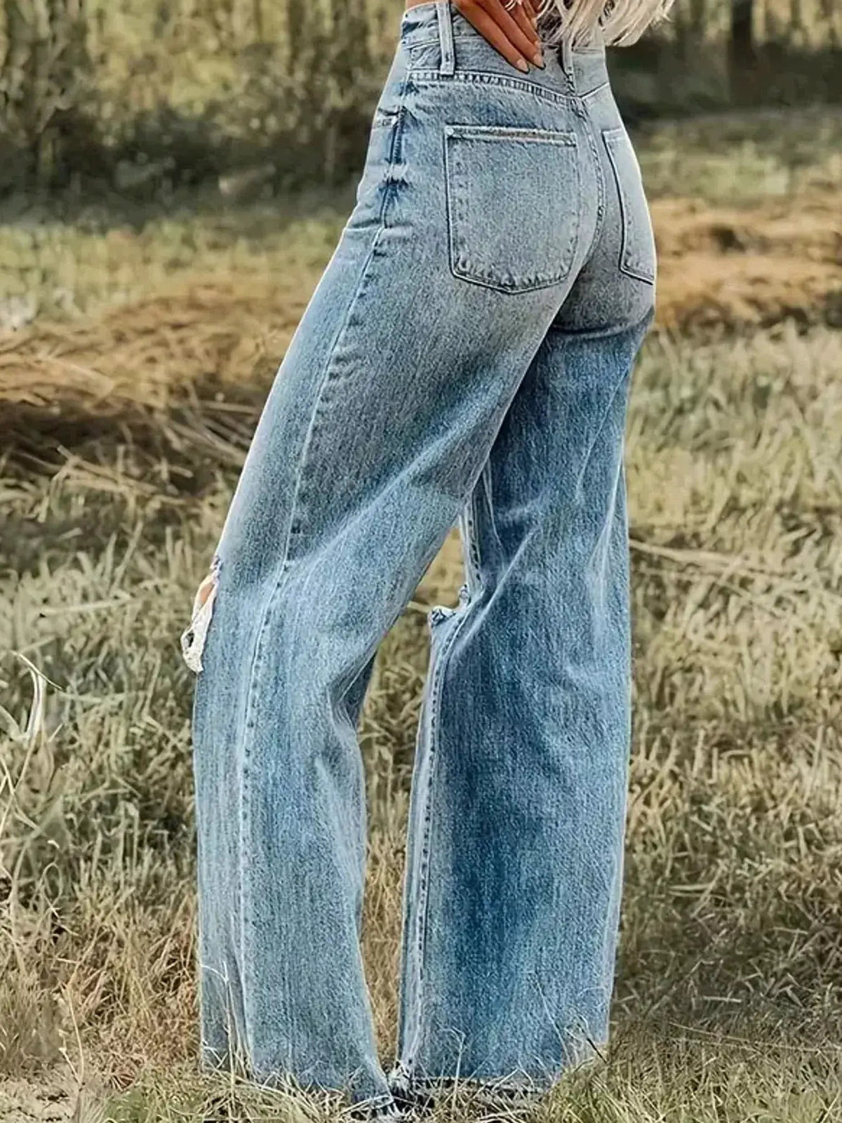 Light Wash Distressed Wide Leg Jeans - Bitsy Gypsy Boutique