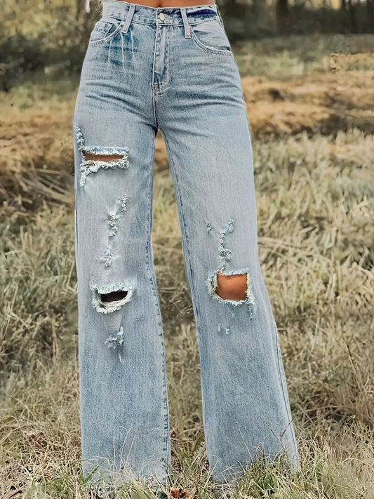 Light Wash Distressed Wide Leg Jeans - Bitsy Gypsy Boutique