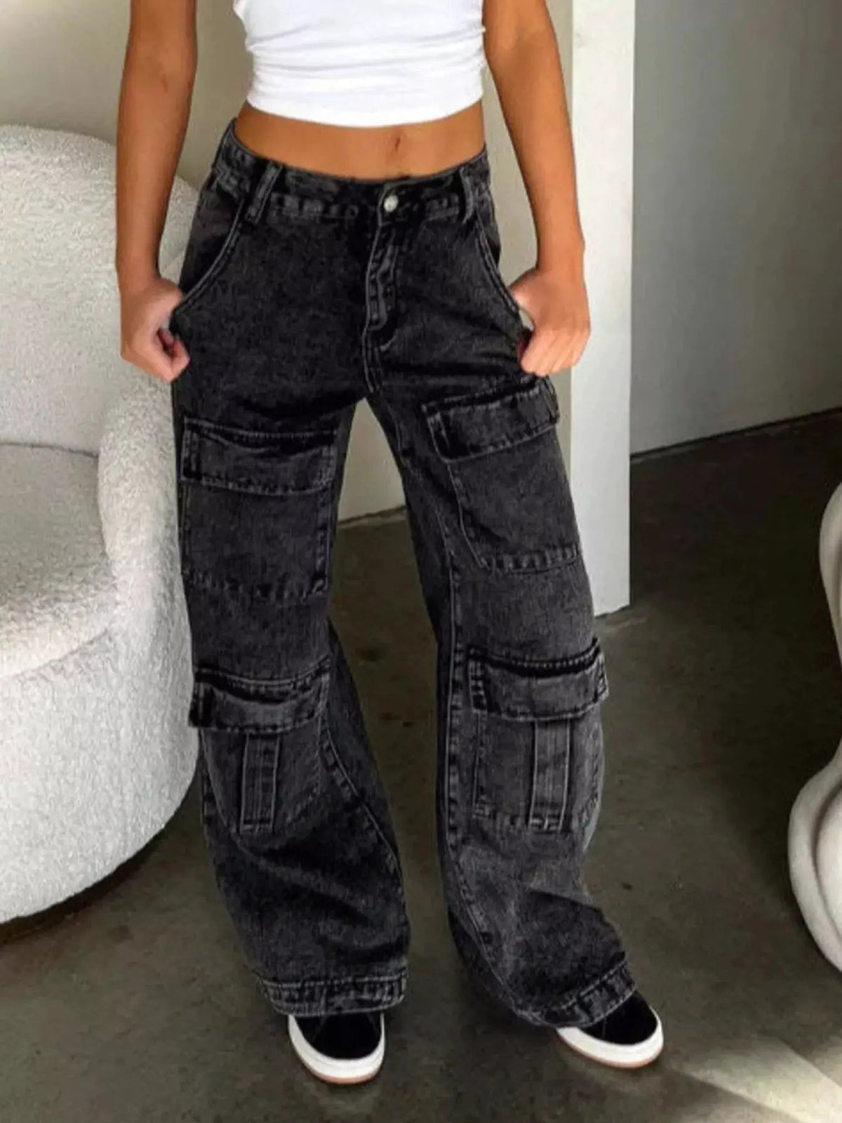 Light Wash High Waisted Wide Leg Cargo Jeans - Bitsy Gypsy Boutique