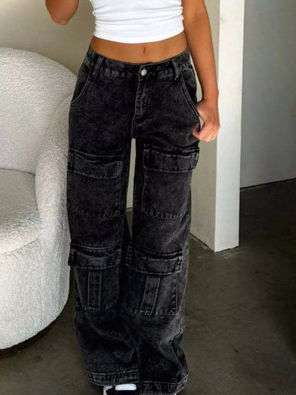 Light Wash High Waisted Wide Leg Cargo Jeans - Bitsy Gypsy Boutique