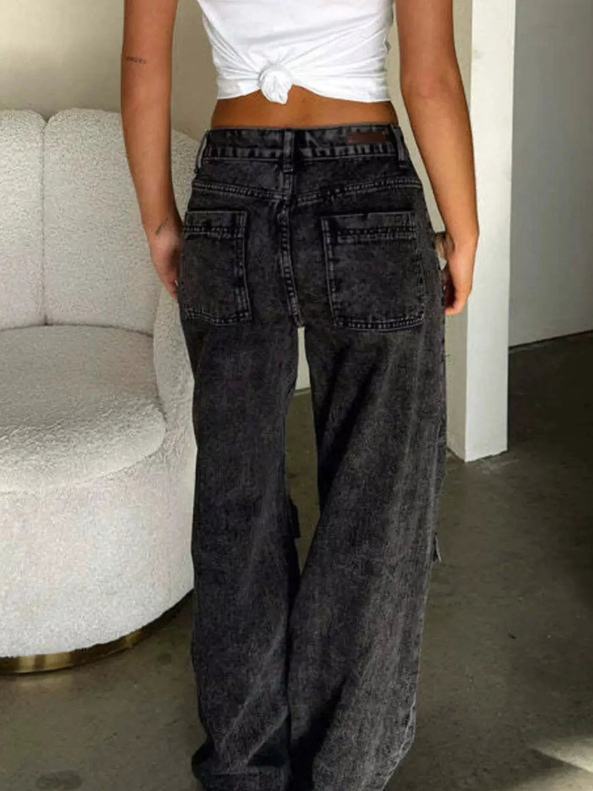 Light Wash High Waisted Wide Leg Cargo Jeans - Bitsy Gypsy Boutique