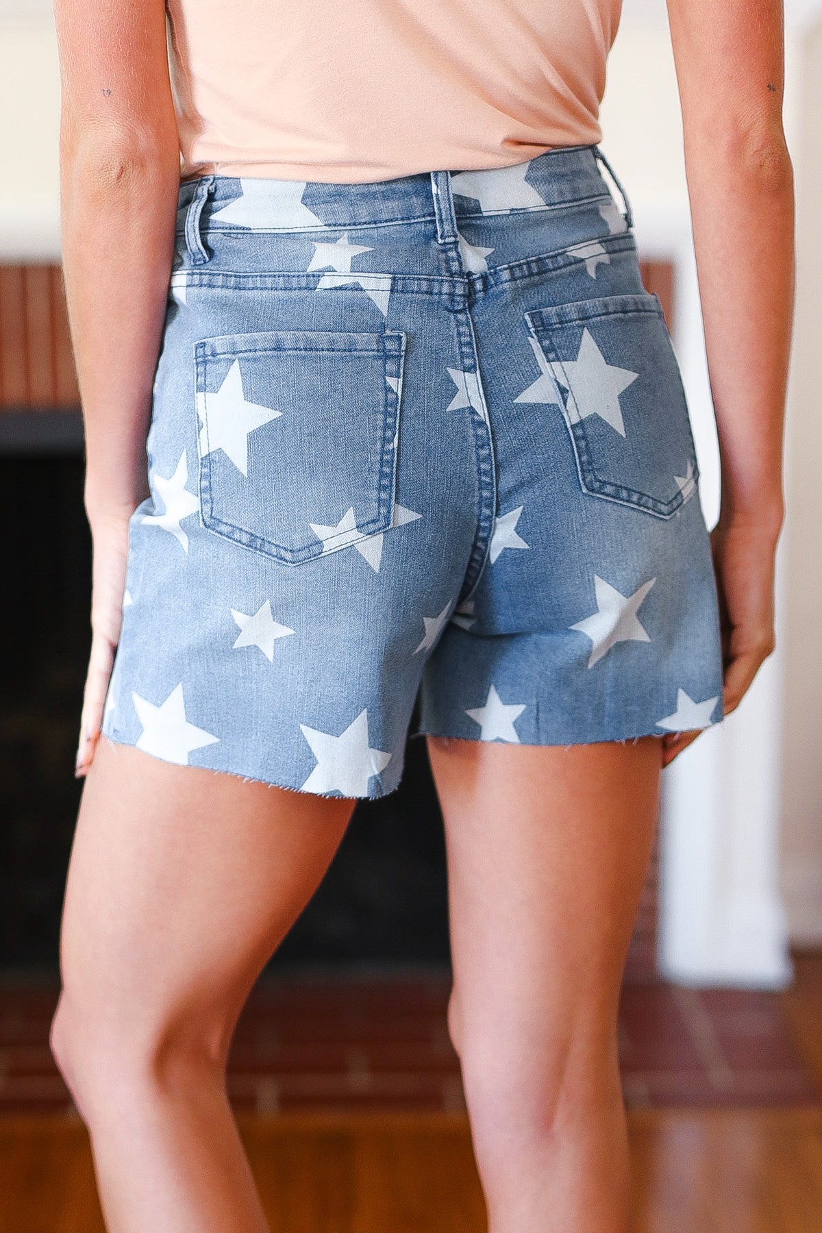 Light Wash Star Print High Rise Denim Shorts - Bitsy Gypsy Boutique