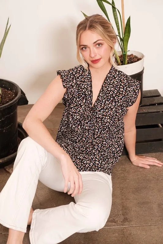 Lime 'N' Chili Multi Dot Print Sleeveless Button Down Blouse - Bitsy Gypsy Boutique