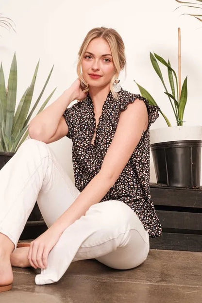 Lime 'N' Chili Multi Dot Print Sleeveless Button Down Blouse - Bitsy Gypsy Boutique