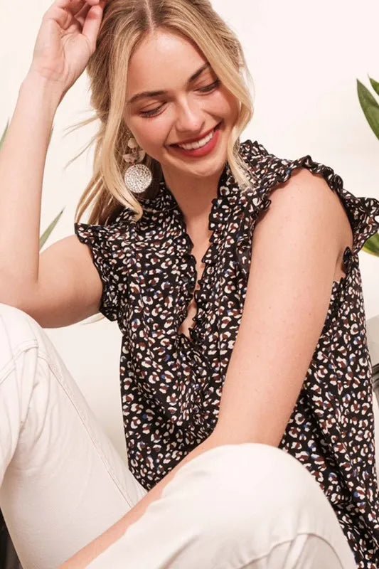 Lime 'N' Chili Multi Dot Print Sleeveless Button Down Blouse - Bitsy Gypsy Boutique