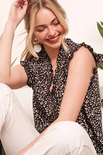 Lime 'N' Chili Multi Dot Print Sleeveless Button Down Blouse - Bitsy Gypsy Boutique