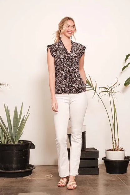 Lime 'N' Chili Multi Dot Print Sleeveless Button Down Blouse - Bitsy Gypsy Boutique