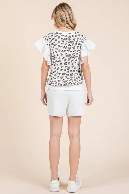 Lime 'N' Chili Ribbed Leopard Print Ruffle Detail Sleeveless Top - Bitsy Gypsy Boutique