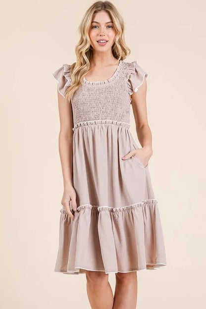 Lime 'N' Chili Ruffle Trim Smocked Dress with Contrast - Bitsy Gypsy Boutique