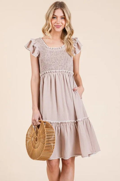 Lime 'N' Chili Ruffle Trim Smocked Dress with Contrast - Bitsy Gypsy Boutique