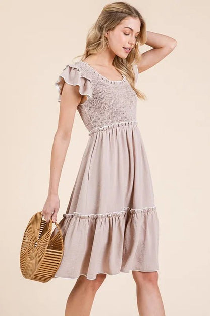 Lime 'N' Chili Ruffle Trim Smocked Dress with Contrast - Bitsy Gypsy Boutique