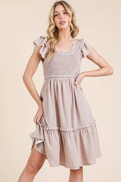 Lime 'N' Chili Ruffle Trim Smocked Dress with Contrast - Bitsy Gypsy Boutique