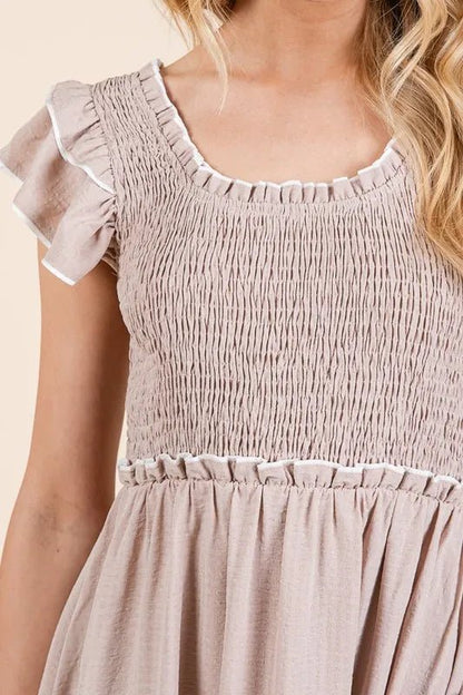 Lime 'N' Chili Ruffle Trim Smocked Dress with Contrast - Bitsy Gypsy Boutique