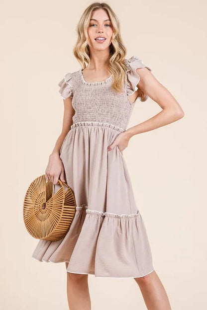 Lime 'N' Chili Ruffle Trim Smocked Dress with Contrast - Bitsy Gypsy Boutique