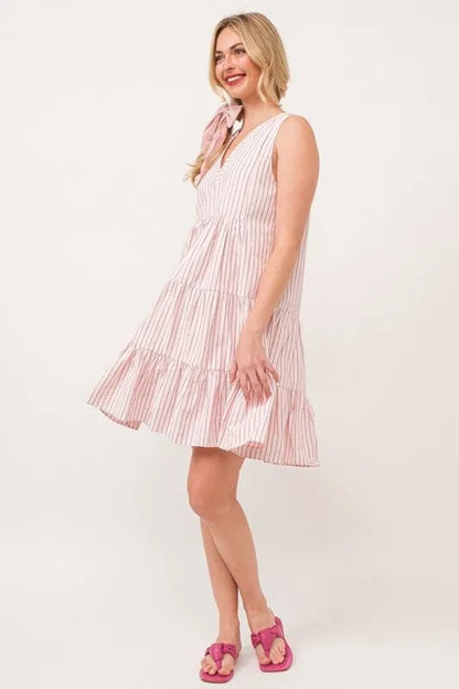 Lime 'N' Chili Striped Sleeveless V - Neck Tiered Dress - Bitsy Gypsy Boutique