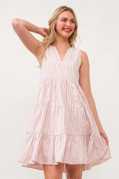 Lime 'N' Chili Striped Sleeveless V - Neck Tiered Dress - Bitsy Gypsy Boutique