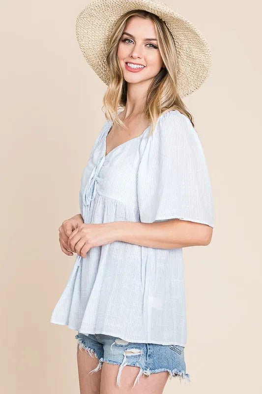 Lime 'N' Chili Thin Striped with Tie Front Babydoll Top - Bitsy Gypsy Boutique