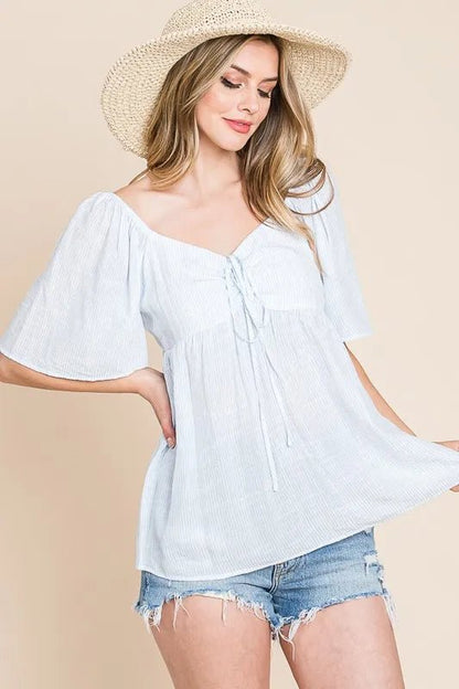 Lime 'N' Chili Thin Striped with Tie Front Babydoll Top - Bitsy Gypsy Boutique