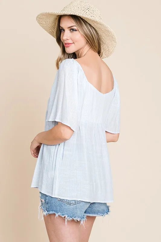 Lime 'N' Chili Thin Striped with Tie Front Babydoll Top - Bitsy Gypsy Boutique