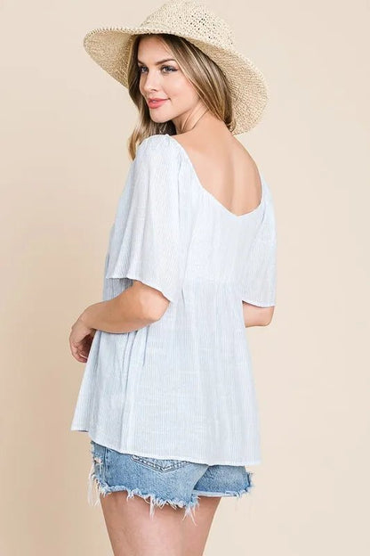 Lime 'N' Chili Thin Striped with Tie Front Babydoll Top - Bitsy Gypsy Boutique