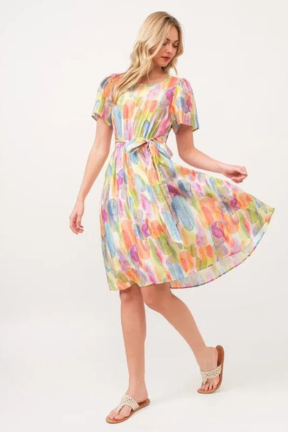 Lime 'N' Chili Watercolor Print Tie Front Midi Dress - Bitsy Gypsy Boutique