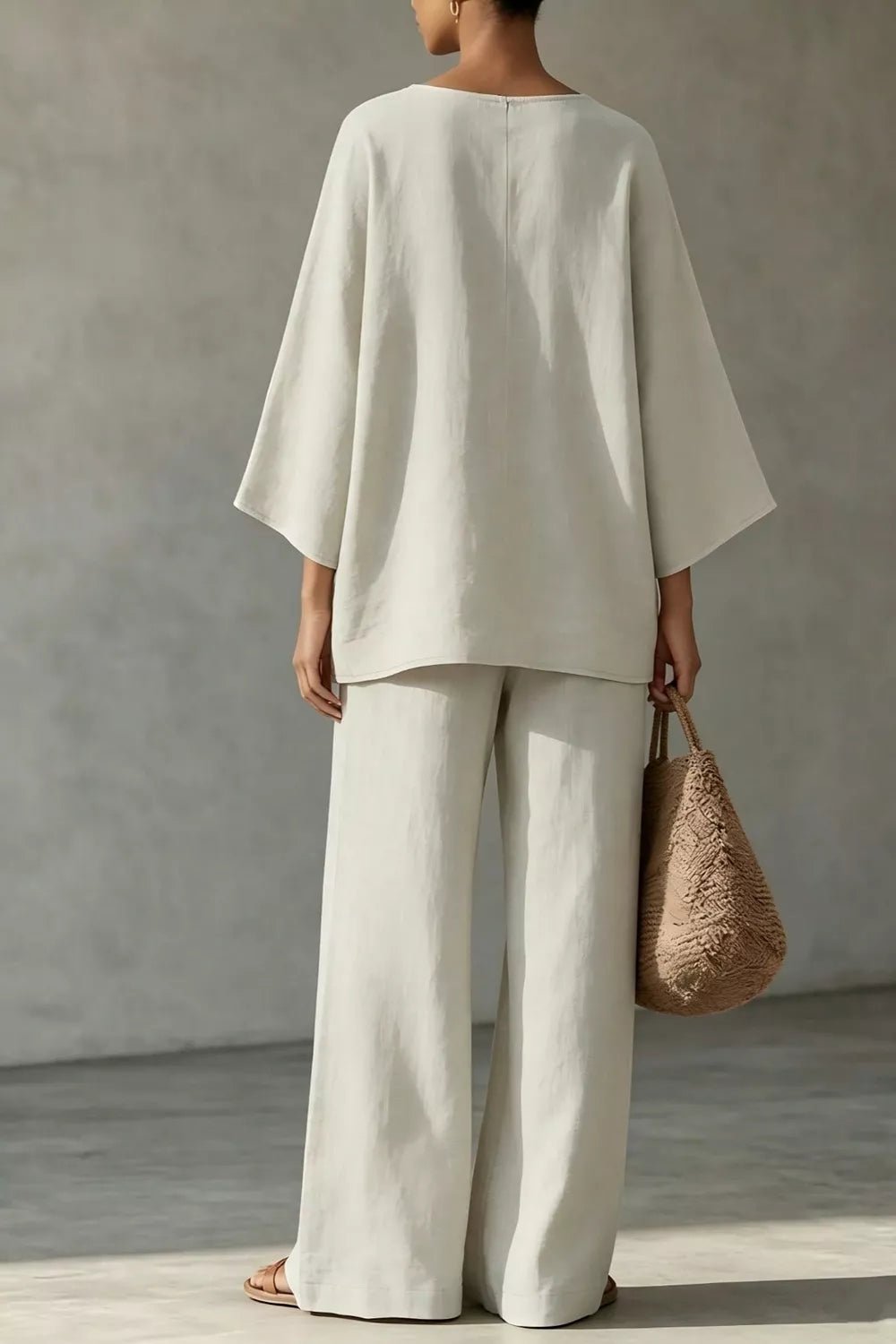 Linen Boat Neck Top and Wide-Leg Pants Set - Bitsy Gypsy Boutique