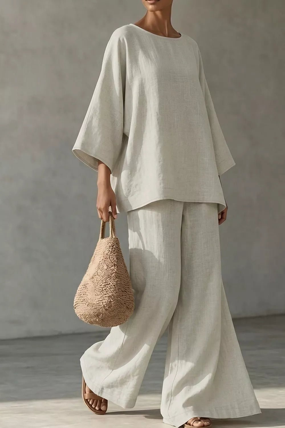Linen Boat Neck Top and Wide-Leg Pants Set - Bitsy Gypsy Boutique