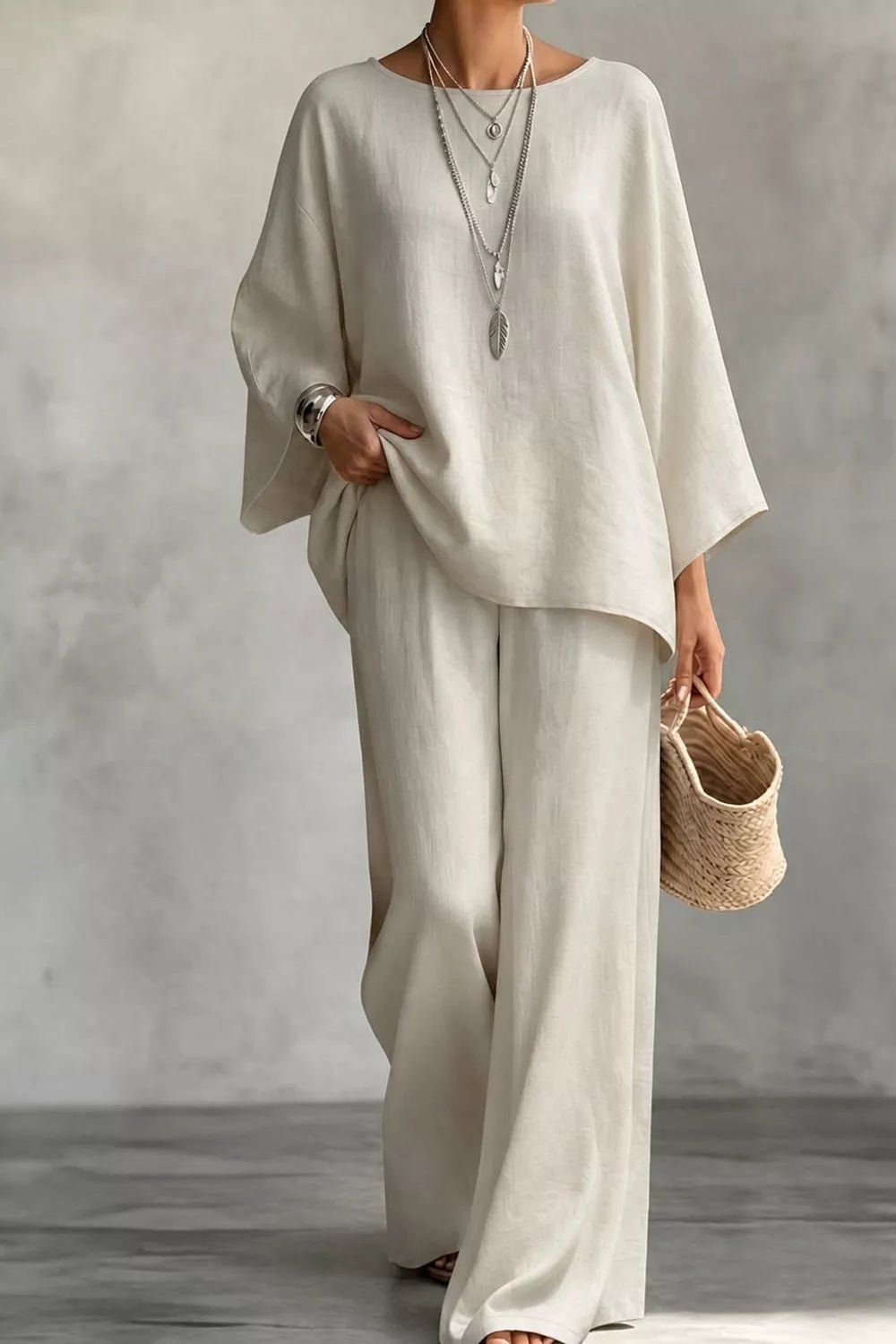 Linen Boat Neck Top and Wide-Leg Pants Set - Bitsy Gypsy Boutique