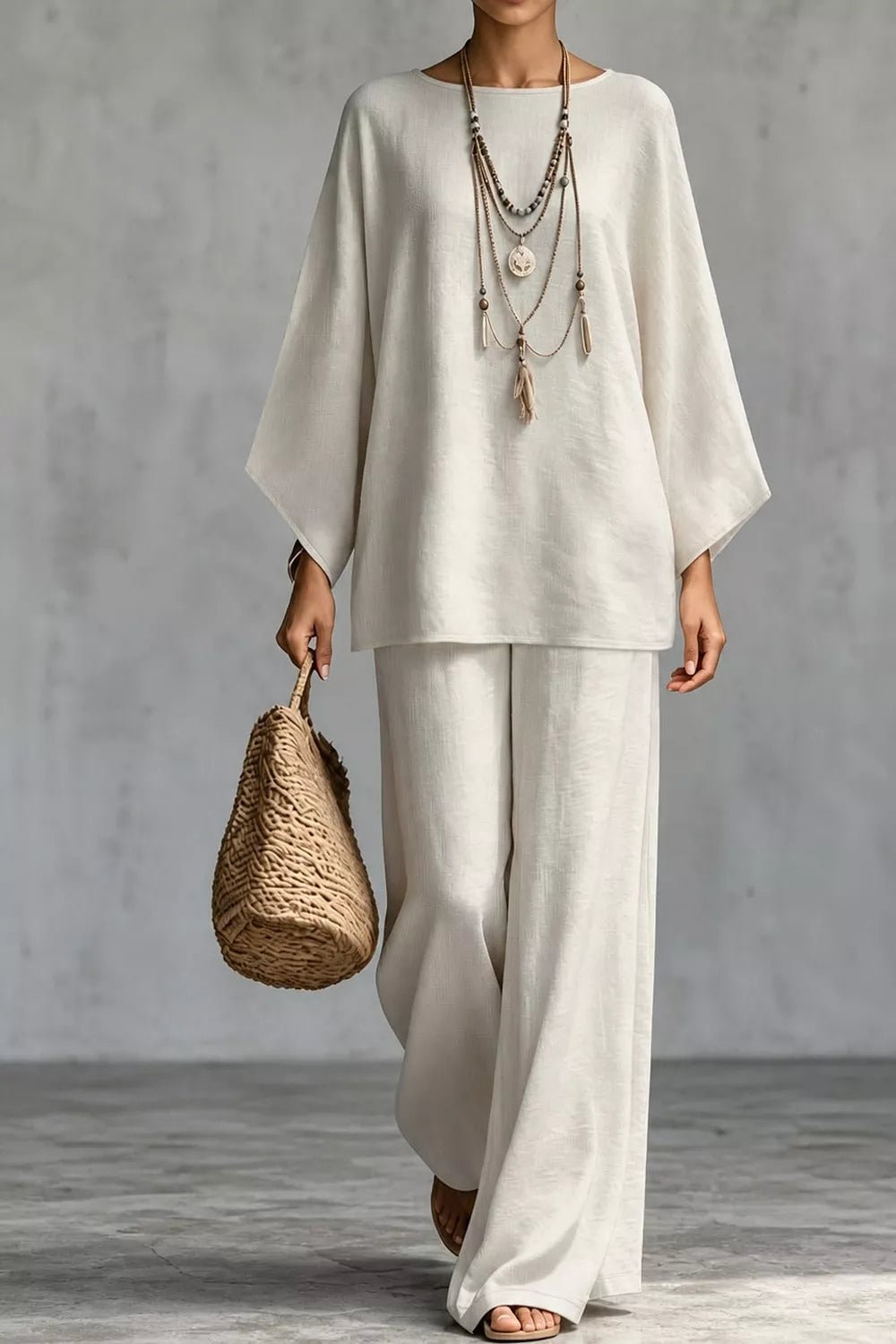 Linen Boat Neck Top and Wide-Leg Pants Set - Bitsy Gypsy Boutique